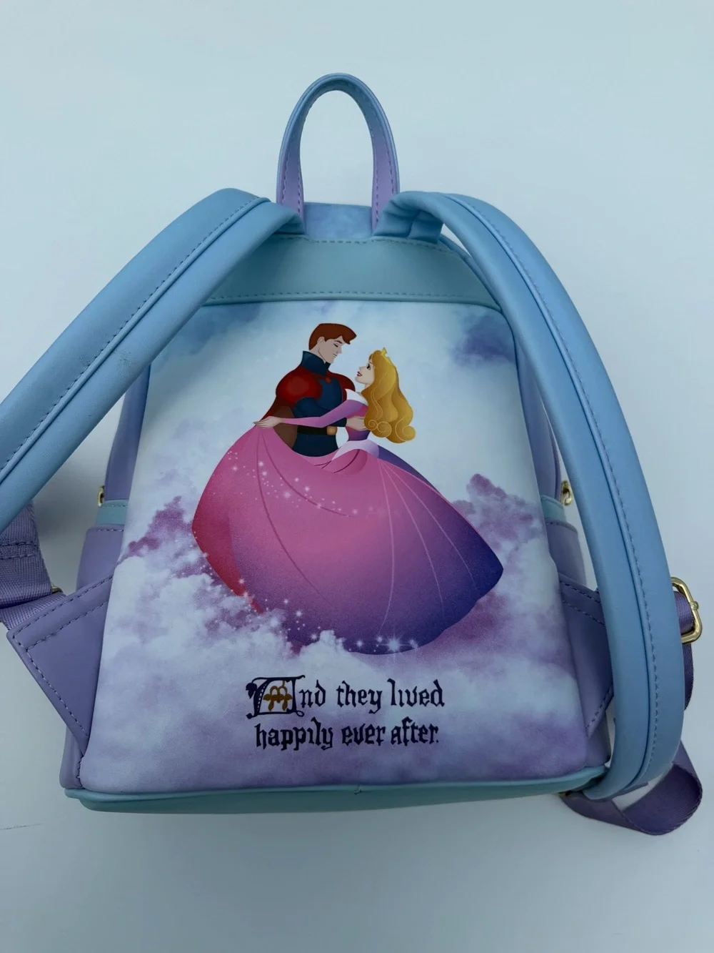 Loungefly Lavender and Sky Blue Rapunzel Castle Mini Backpack